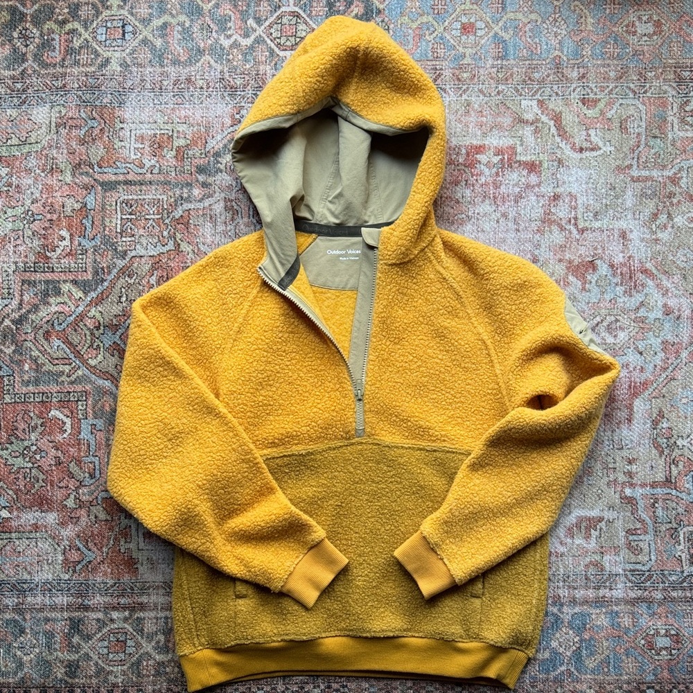 Outdoor Voices Mustard Yellow Two-Tone Hooded Quarter Zip